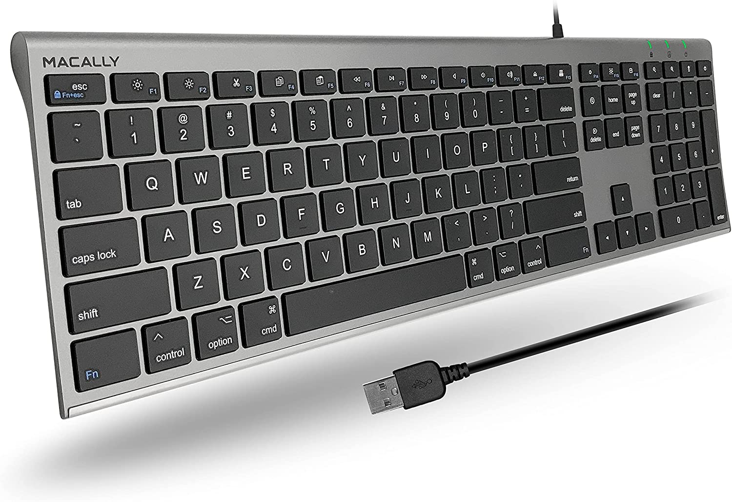 macally full size usb wired keyboard (mkeye) for mac and pc (white)